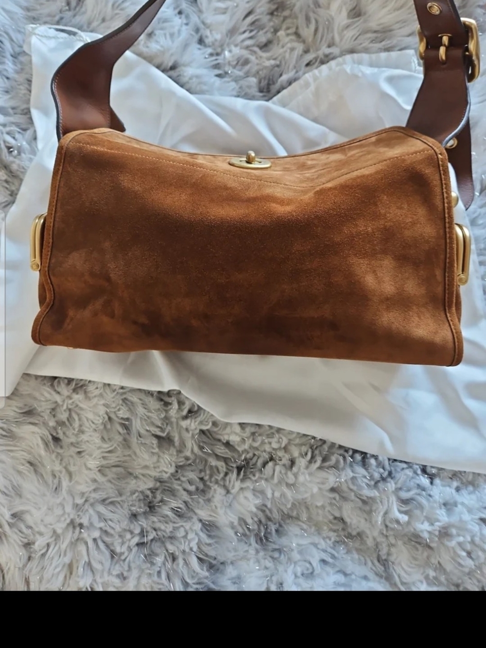 Coach Brown Suede Shoulder Bag with Front Pockets - Picture 2 of 4